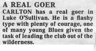 1989 - Luke O'Sullivan; a real goer (May 89).Pic: Football Record.