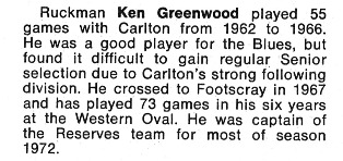 1972 - Snippet on Ex Blue Ken Greenwood.