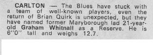 1974 Rd 1 - First Gamer Graeme Whitnall.