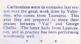1912 - George Challis to combine with Viv Valentine this season.Pic: Football Record.