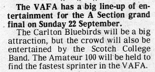 1985 - Bluebirds to appear at VAFA (12/09/85).