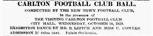 1928 advert. CFC Ball"1928 advert. CFC Ball Trove: Mercury Tasmania October 03 (p8)