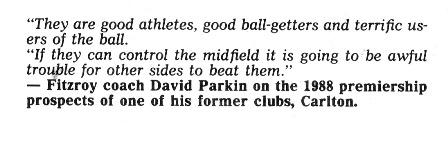 1988 - Parkin quote on the Blues.Pic: Inside Football.