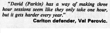 1984 - Val Perovic quote on pre-season training.