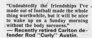 1985 - Rod Austin quote on retirement.Inside Football.