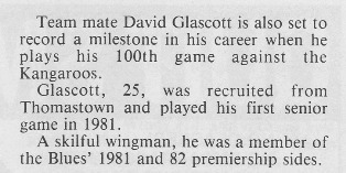 1986 Rd 16 - David Glascott 100th game.