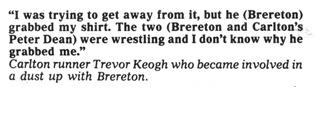 1990 Rd 8 - Trevor Keogh quote on wrestling Brereton.Inside Football.