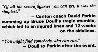 1985 - Doull & Parkin quotes on Doull's knee injury (18/04/85).