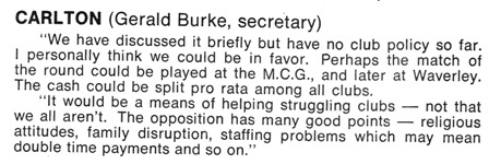 1969 - Carlton's view on Sunday Football (March '69).