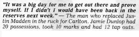 1990 Rd 3 - Jamie Dunlop quote.Inside Football.
