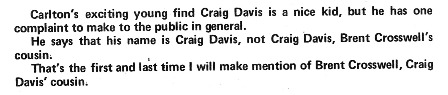 1973 - Craig Davis; Brent Crosswell's cousin!! (22/09/73).Inside Football.
