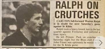 1985 - Warren Ralph injured.