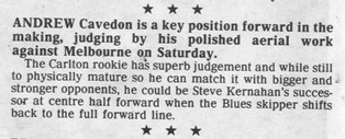 1991 Rd 4 - Andrew Cavedon is a polished aerialist.Inside Football.