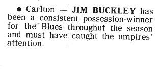 1984 - Carlton's Brownlow fancy Jim Buckley.