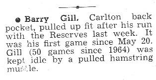 1967 - Barry Gill (22/07/67).Football Record - 22nd July 1967.