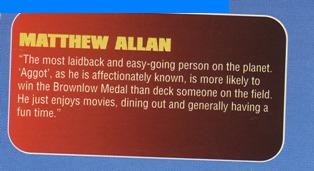 1996 - Matt Clape goss on Matty Allan (21/08/96).