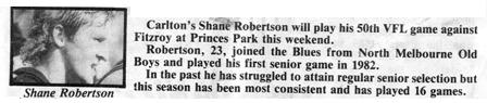 1987 Rd 21 - Shane Robertson plays 50th game.