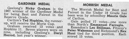 1967 - Gale wins Morrish Medal & Hopkins runner-up in Gardiner Medal.