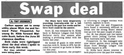 1980 Jez & Fitzpatrick swap to Saints 26/06/80.
