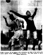 1939 Rnd 1 v South Melb. Jim Park 1939 Rnd 1 v South Melbourne Jim Park Trove; Sporting Globe April 26