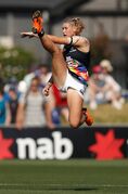 2019 Rd 7 AFLW - Tayla Harris launches for goal.
