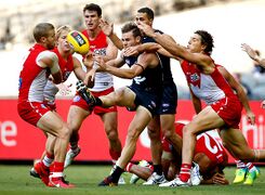 Sam Docherty Under Pressure In A 2016 Pre Season Game Against SydneyImage courtesy of Carlton Media.
