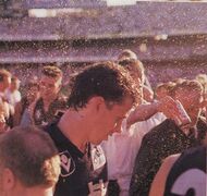 1987 GF - Warren McKenzie celebrating a Blues victory.