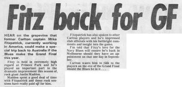 1985 - Fitzy back for GF (15/08/85).