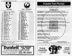 1978 - Vic Vs WA Team List & Selections.