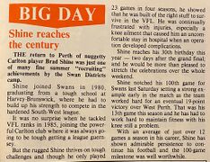 1989 - Former Blue; Brad Shine plays his 100th game.
