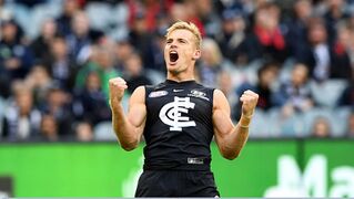 2018 Rd 18 - Kerrdige celebrates a goal against the Bombers.