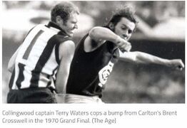 1970 Grand Final - Brent Crosswell clashes with Terry Waters.