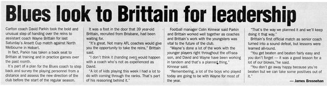 1998 - Blues look to Brittain for leadership (25/02/98).