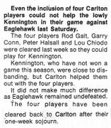 1977 - Four Blues play for Kennington in Bendigo League for 1 Match (16/06/77).
