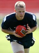 2008 - Michael Shields marks at training.