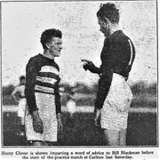 1923 Bill Blackman and Horrie Clover before practice match April 28"1923 Bill Blackman and Horrie Clover before practice match April 28 Trove; Sporting Globe May 02 p8