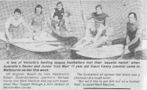 1980 - Ironman Grant Kenny with Michael Young (2nd from left) & Mark Maclure (09/08/80).