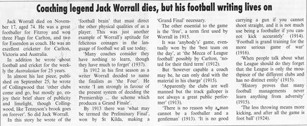 1937 - Jack Worrall dies.100 Years of Australian Rules Football.